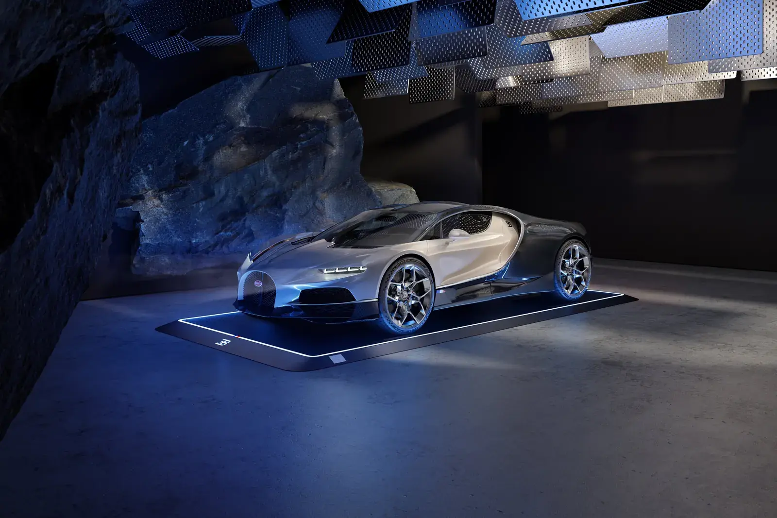 Bugatti collector car presented in a quiet private showroom