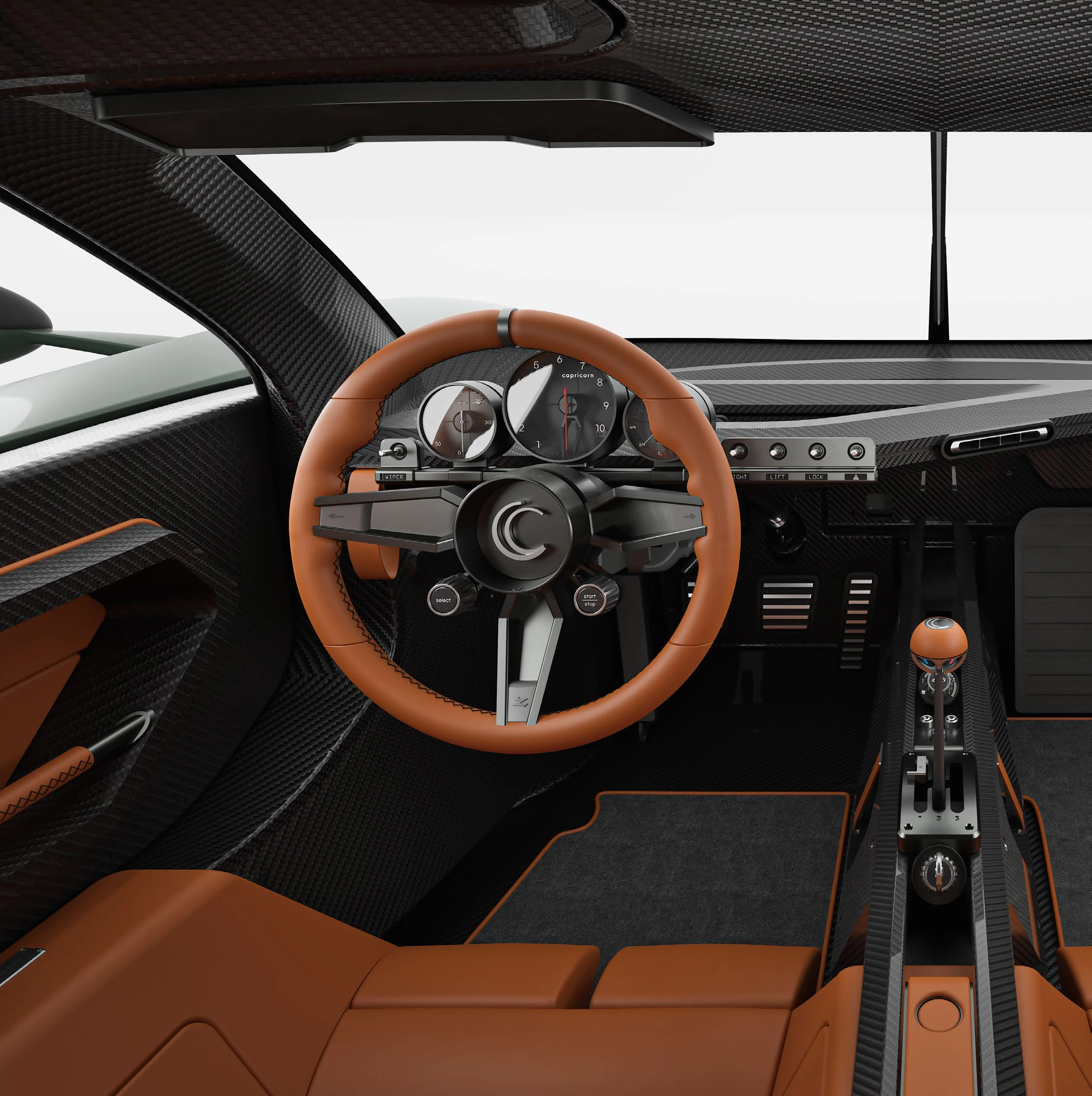 Capricorn’s driver-focused cockpit, manual gear lever and instrument panel