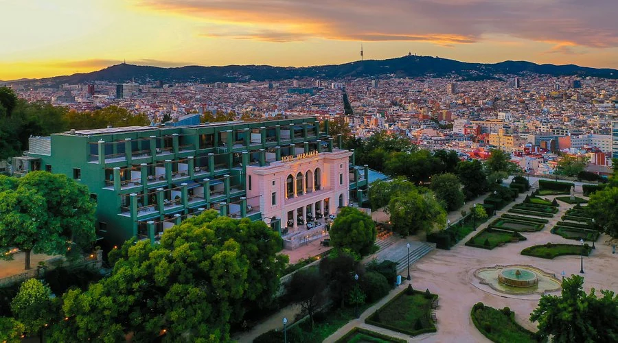 Hotel Miramar above Barcelona at sunset
